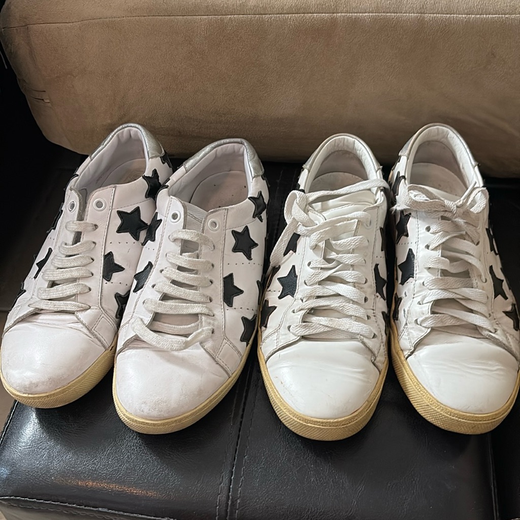 Saint Laurent Court Classic Star Sneakers White & Black Leather Size 37.5